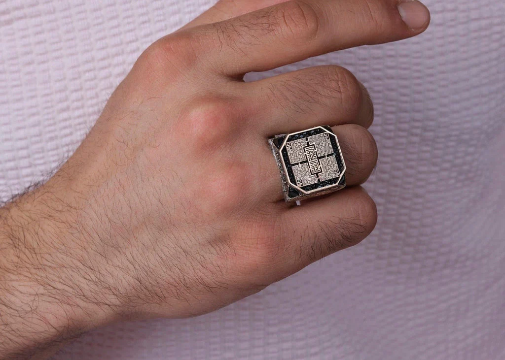 Blue Quartz Rectangle Ornamented Silver Ring is made of 925 sterling silver - Image 4