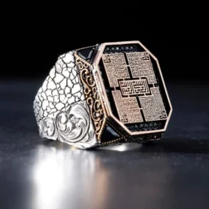 Blue Quartz Rectangle Ornamented Silver Ring is made of 925 sterling silver