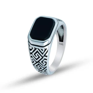 Men Silver Onyx Signet Ring, Handmade Onyx Square Ring, Onyx Wedding Ring, Pinky Men Ring