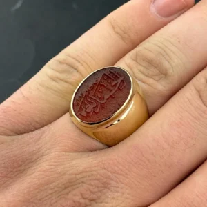 Gold Agate Ring for Men • Islamic Calligraphy Carnelian Seal Ring