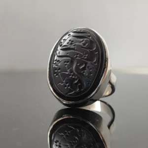 Allah o Akbar Aqeeq Ring for Men | Natural Black Aqeeq Turns Red in Light - Agate Ring
