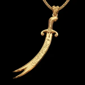 Gold Zulfiqar Necklace, Dhulfiqar Pendant, Imam Ali Sword, Arabic Calligraphy Pendant,