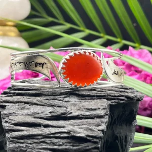 Reddish Orange Agate Bracelet | Adjustable German Silver Cuff | Arabic Calligraphy Islamic Jewelry