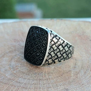 Handmade 925 Sterling Silver Men's Ring with Micro Zircon Stone