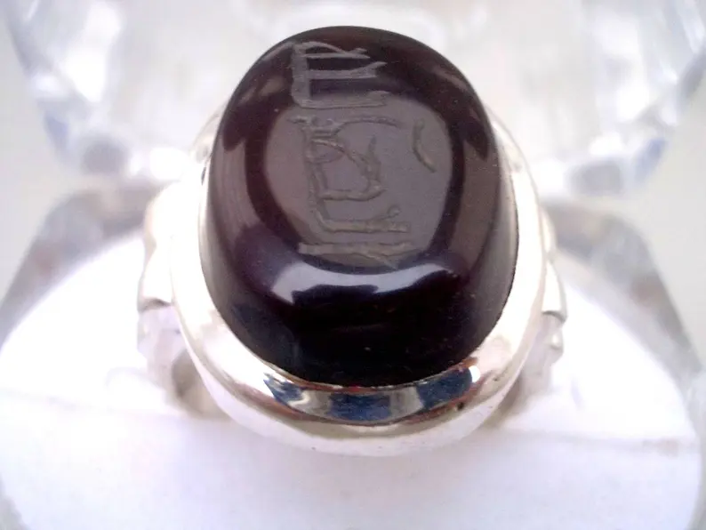 Alhamdulillah Yemeni Aqeeq Ring Dark Red Silver Islamic Talisman Handmade Spiritual Jewelry - Image 3