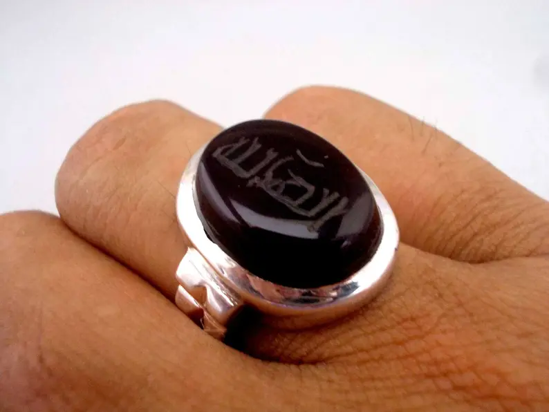 Alhamdulillah Yemeni Aqeeq Ring Dark Red Silver Islamic Talisman Handmade Spiritual Jewelry - Image 2