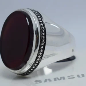 Blood Red Yemeni Aqeeq Agate Ring, Handmade Sterling Silver Men's Ring