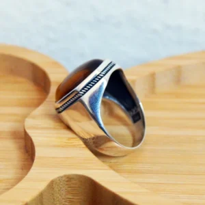 Handmade 925 Sterling Silver Men's Ring- Ottoman Tiger Eye Stone