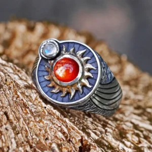 Mixed Metal Jewelry Ring, Sun Moon Silver & fine gold Womens ring -Moonstone ring for men
