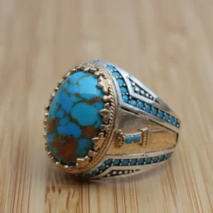 Handmade 925k Sterling Silver Turquoise Yemeni Ring, Ottoman Style