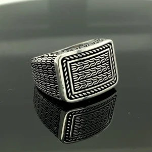 Silver Ottoman Silver Ring , Patterned Men's Ring , Turkish Handmade, 925 Sterling Silver