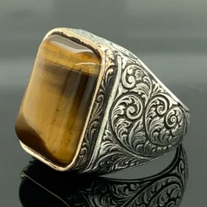 Men Handmade Ring , Tiger Eye Stone Ring , Natural Tiger Eye Gemstone Ring , Turkısh Handmade 925k Sterling