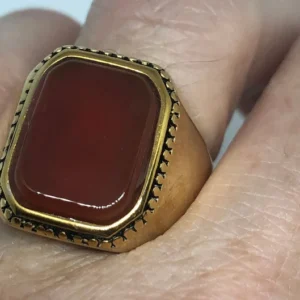 Vintage Golden Signet Red Carnelian Mens Ring