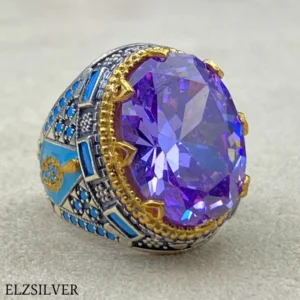 Mens Amethyst Stone 925 Sterling Silver Ring: Turkish Ottoman Style Ring