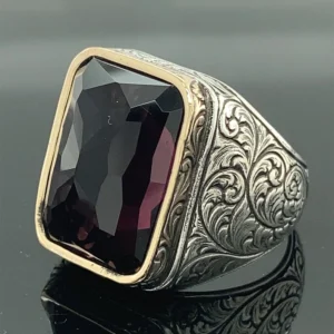 Mens Handmade Ring , Amethyst Men's Ring , Mens Handmade Ring, Turkish Handmade Silver Men Ring