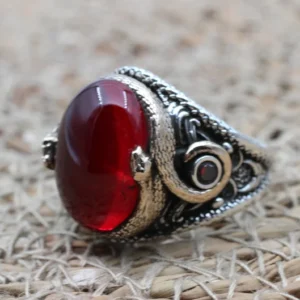 Handmade Ruby Sterling Silver Men's Ring: Ottoman Turkish Jewelry