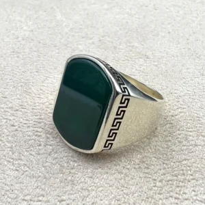 Yemeni Aqeeq 925 Sterling Silver Men's Ring: Turkish Ottoman Style