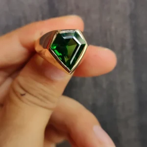 Emerald Ring, Mens Ring, 925 Sterling Silver Ring, Diamond Cut Gemstone, Emerald Quartz Stone Ring
