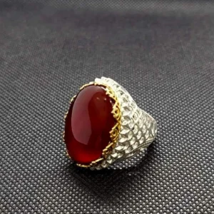 Handcrafted Yemen Aqeeq Agate Ring: 925 Sterling Silver Carnelian Jewelry