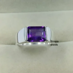 Art Deco Purple Amethyst Ring, Solid Sterling Silver, Mens Ring, February Birthstone