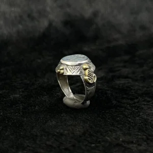Antique Solid Silver Ring, Islamic Writing Lapis Lazuli Stone