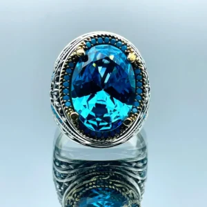 Mens Sapphire Stone Silver Ring: Handmade Ottoman Style