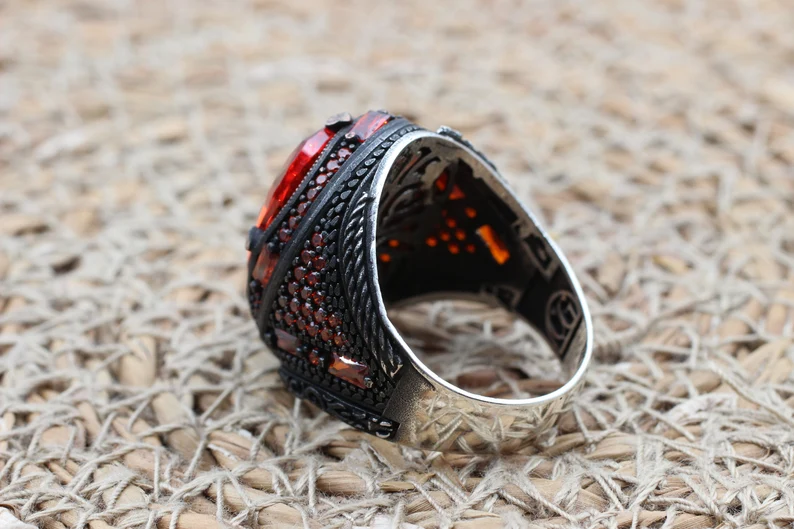 Handmade Ruby Sterling Silver Mens Ring, Ottoman Turkish Jewelry - Image 3
