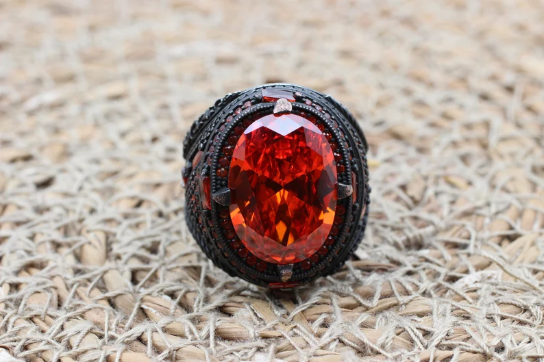 Handmade Ruby Sterling Silver Mens Ring, Ottoman Turkish Jewelry - Image 6