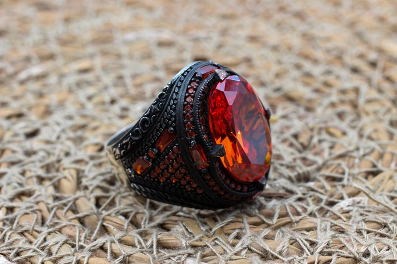 Handmade Ruby Sterling Silver Mens Ring, Ottoman Turkish Jewelry - Image 7
