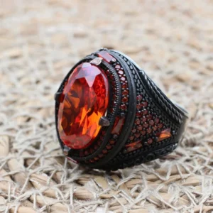 Handmade Ruby Sterling Silver Mens Ring, Ottoman Turkish Jewelry