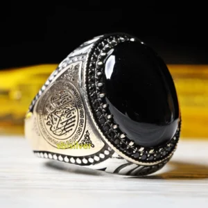 Islamic 925K Sterling Silver Men's Ring: Black Onyx Turkish Jewelry