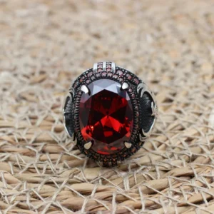 Handmade Ruby Sterling Silver Men's Ring: Ottoman Phoenix Design