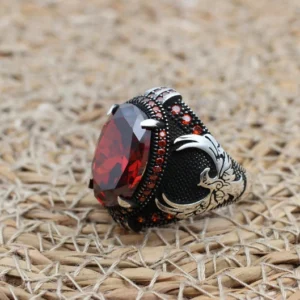 Handmade Ruby Sterling Silver Men's Ring: Ottoman Phoenix Design
