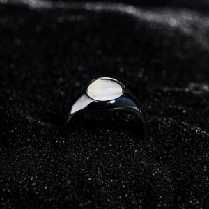Mens Ring - Silver Pearl Signet Ring Men - Mens Pearl Rings - White Gemstone Pinky Ring - Silver Rings For Men