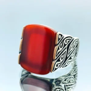 Mens Red Agate 925 Silver Ring: Handmade Ottoman Style