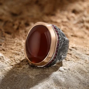 Handmade Red Agate Silver Ring for Men, Unique Statement Ring, 925 Sterling Silver Jewelry