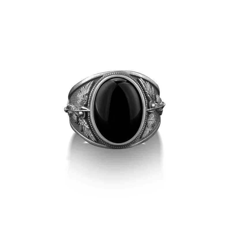 Archangel saint Michael silver men ring, Archangel black onyx men's ring, St micheal signet Ring - Image 6