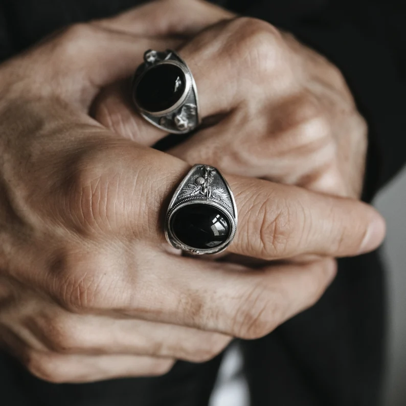 Archangel saint Michael silver men ring, Archangel black onyx men's ring, St micheal signet Ring - Image 3