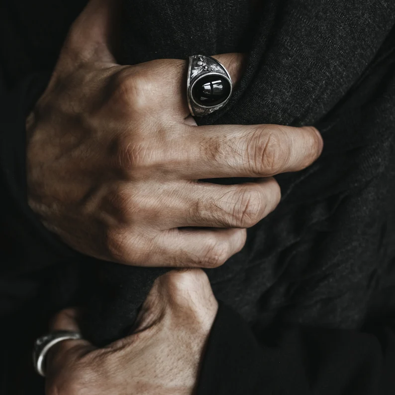 Archangel saint Michael silver men ring, Archangel black onyx men's ring, St micheal signet Ring - Image 4