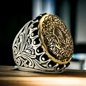 Hematite Islamic Amulet Ring: Arabic 925 Sterling Silver, Vintage Style