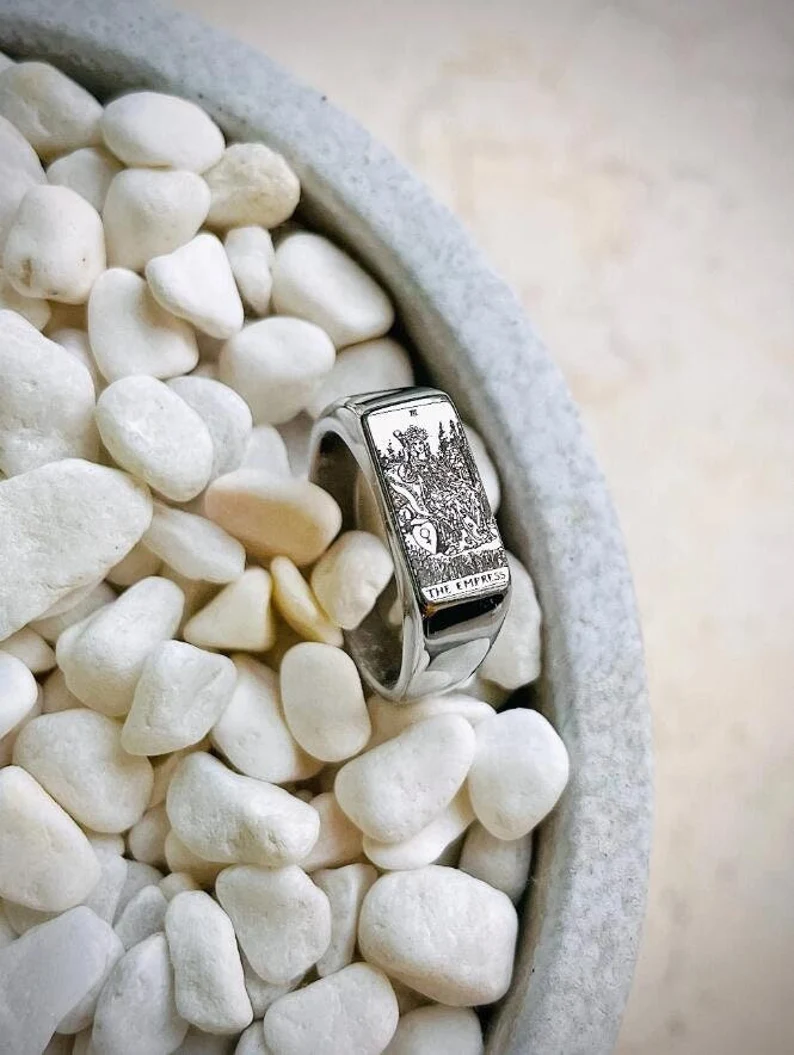 Custom Tarot Card Ring, Silver Statement Rings The Empress, High Priestess, Witch Ring - Image 9