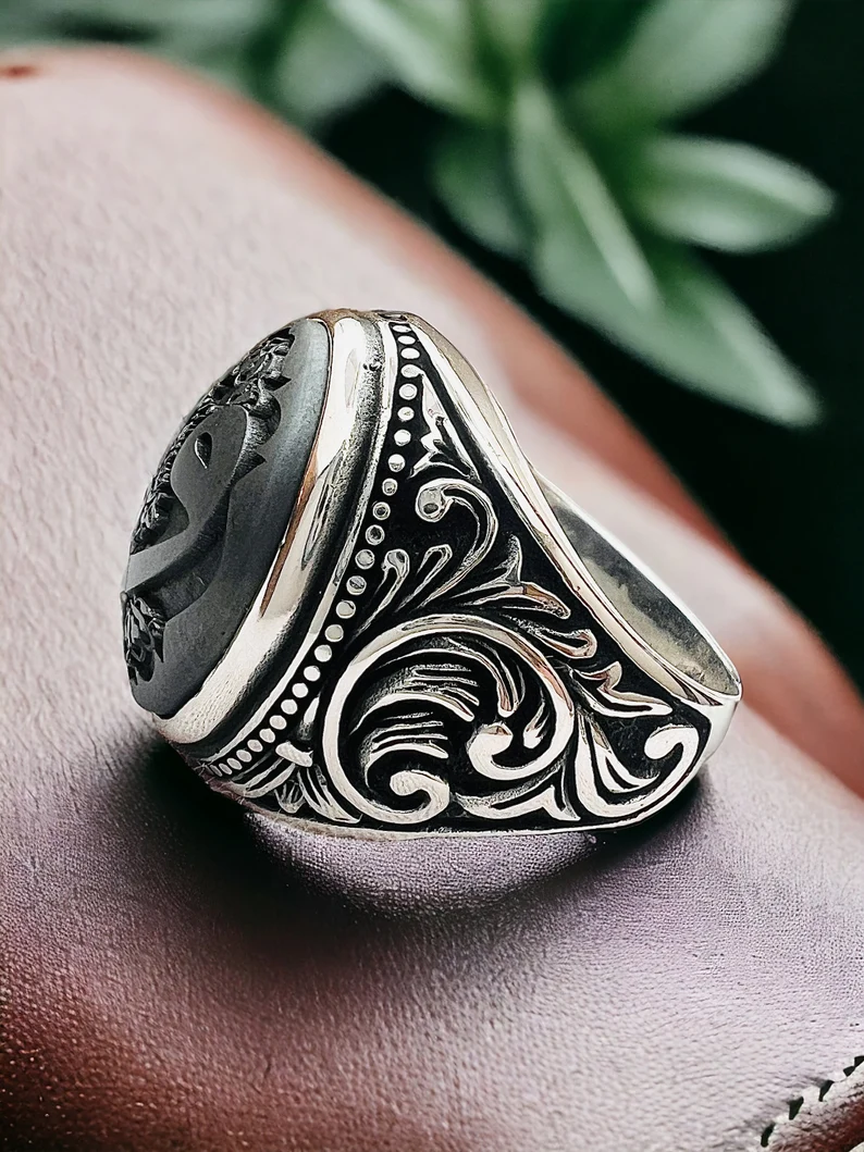 Hematite Islamic Quran Verse Ring: 925 Silver Vintage Style - Image 2