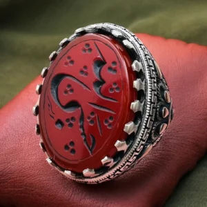Hand Carved Agate Shia Ring: 925 Silver Islamic Men's Jewelry