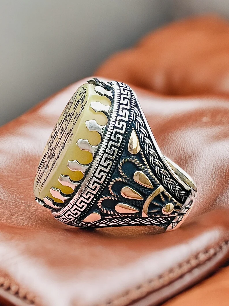 Kufi Calligraphy Agate 925 Silver Ring: Quranic Verse, Evil Eye Protection - Image 5