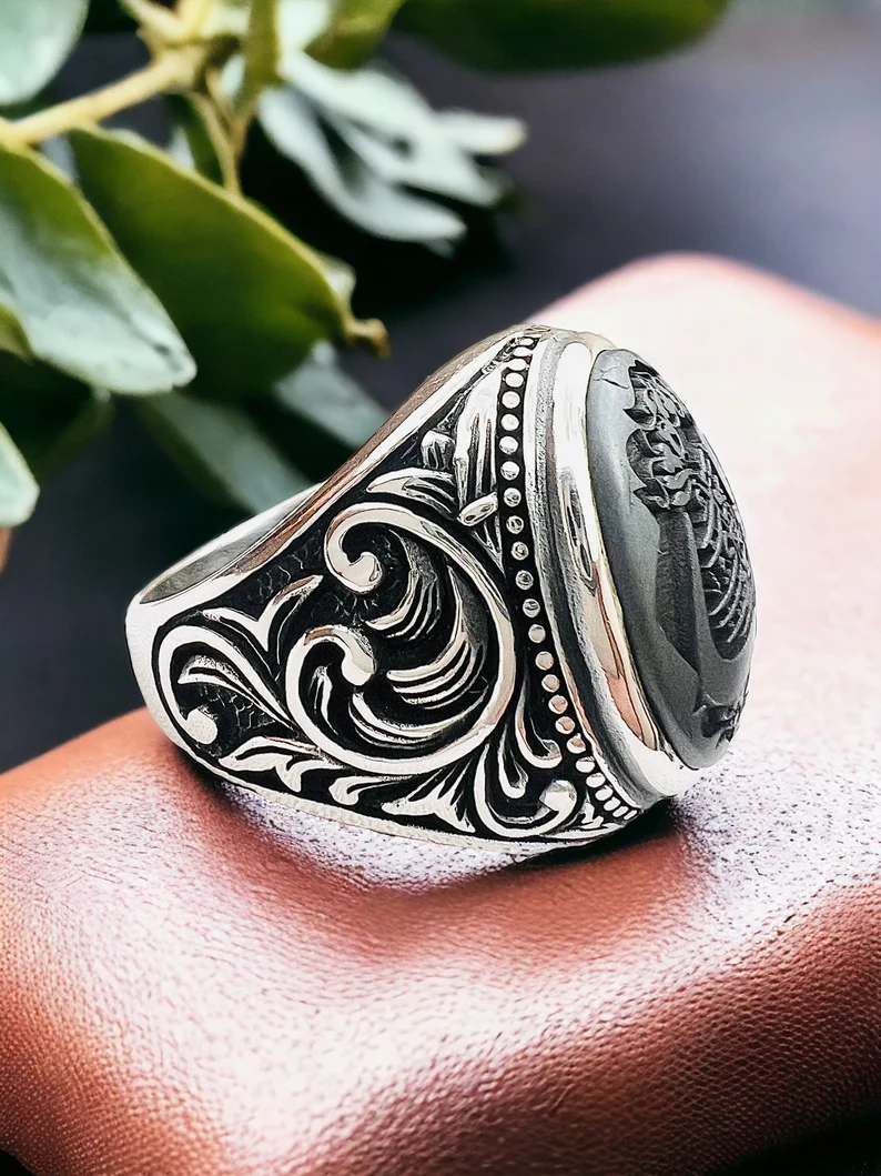 Hematite Islamic Quran Verse Ring: 925 Silver Vintage Style - Image 3