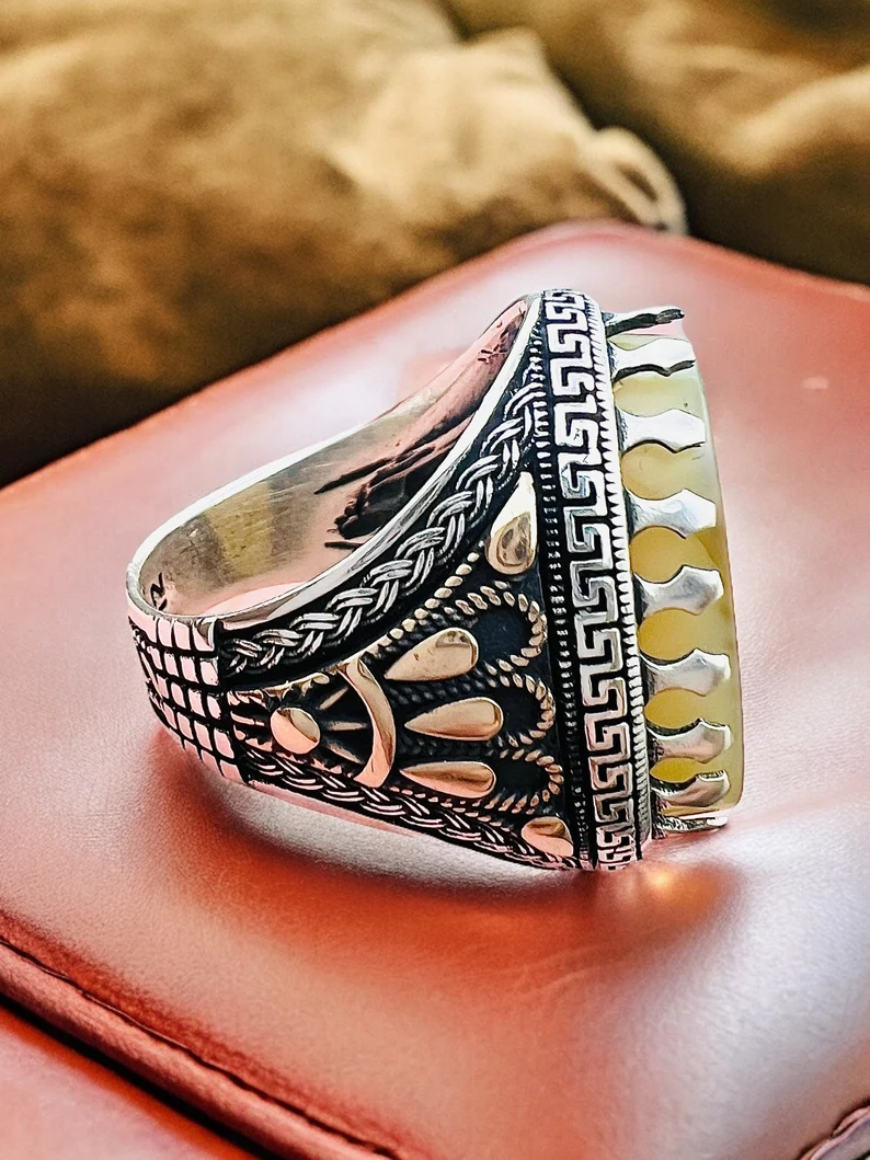 Kufi Calligraphy Agate 925 Silver Ring: Quranic Verse, Evil Eye Protection - Image 2