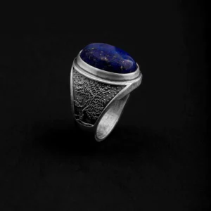 Lapis Lazuli Tree of Life Ring, Silver Gemstone Men’s Ring, Norse Viking Jewelry