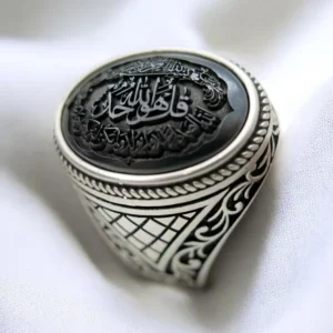 ARBIC ISLAMIC Hematite Hadid Sterling Silver 925 Islamic MAN Ring with Surah Al-Ikhlas– Quranic Verse Jewelry