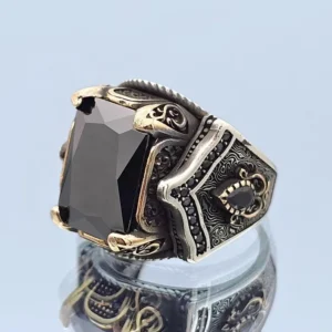 Men's Black Onyx Stone 925 Sterling Silver Turkish Ottoman Ring