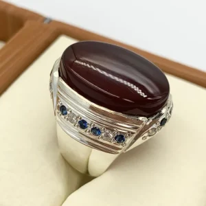 Handcrafted Yemeni Aqeeq Ring For Men, Natural Agate Rings, 925 Sterling Silver Aqeeq Ring Shia Rings